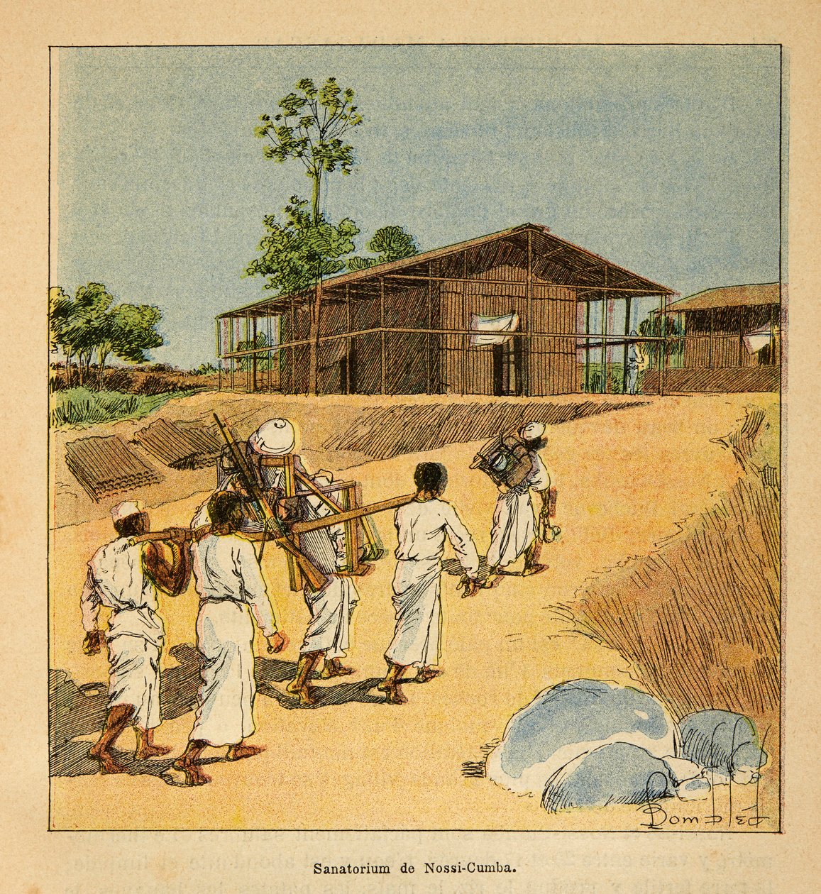 Madagaskarin sota - Henri Galli dit Galllichetin (1854-1922) ranskalaisten tutkimusretkien anekdoottinen historia, kuvittanut Louis Bombled (1862-1927): Nossi-Cumban parantola 1800-luvulla, osittainen kokoelma tekijältä Louis Charles Bombled