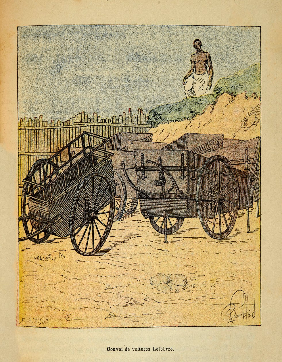 Madagaskarin sota - Henri Galli dit Galllichetin (1854-1922) ranskalaisten retkien vuosien 1885-1895 anekdoottinen historia, kuvannut Louis Bombled (1862-1927): Autosaattue, jota Lefebvre käyttää joukkojen toimittamiseen, Yksityinen kokoelma tekijältä Louis Charles Bombled