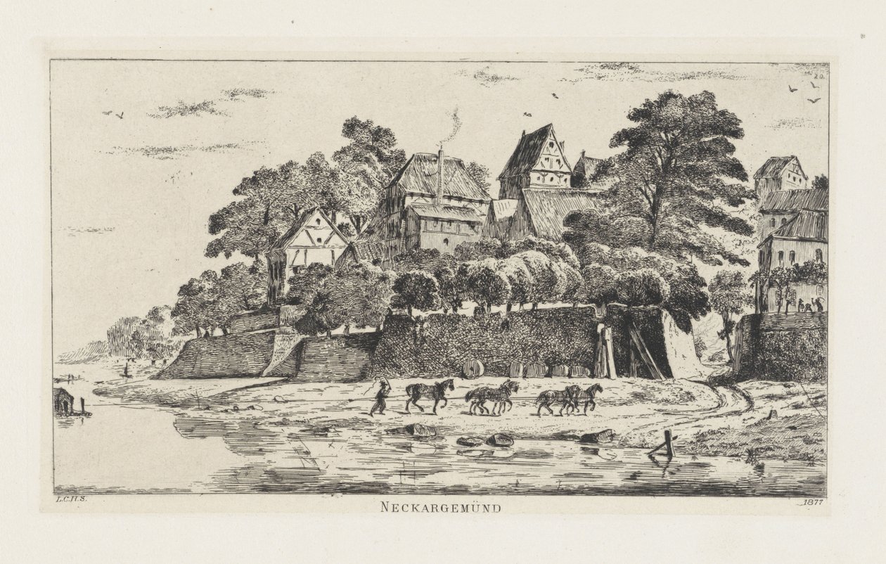 Näkymä Neckargemündille (Baden-Württemberg) Neckargemünd (otsikko esineessä) tekijältä Louis Charles Hora Siccama