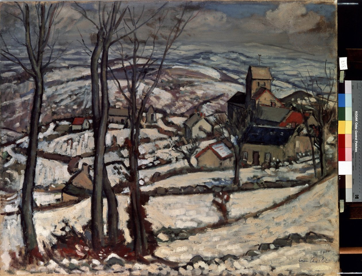 Kylä Morvanissa lumen alla. Louis Charlotin maalaus (1878-1951) tekijältä Louis Charlot