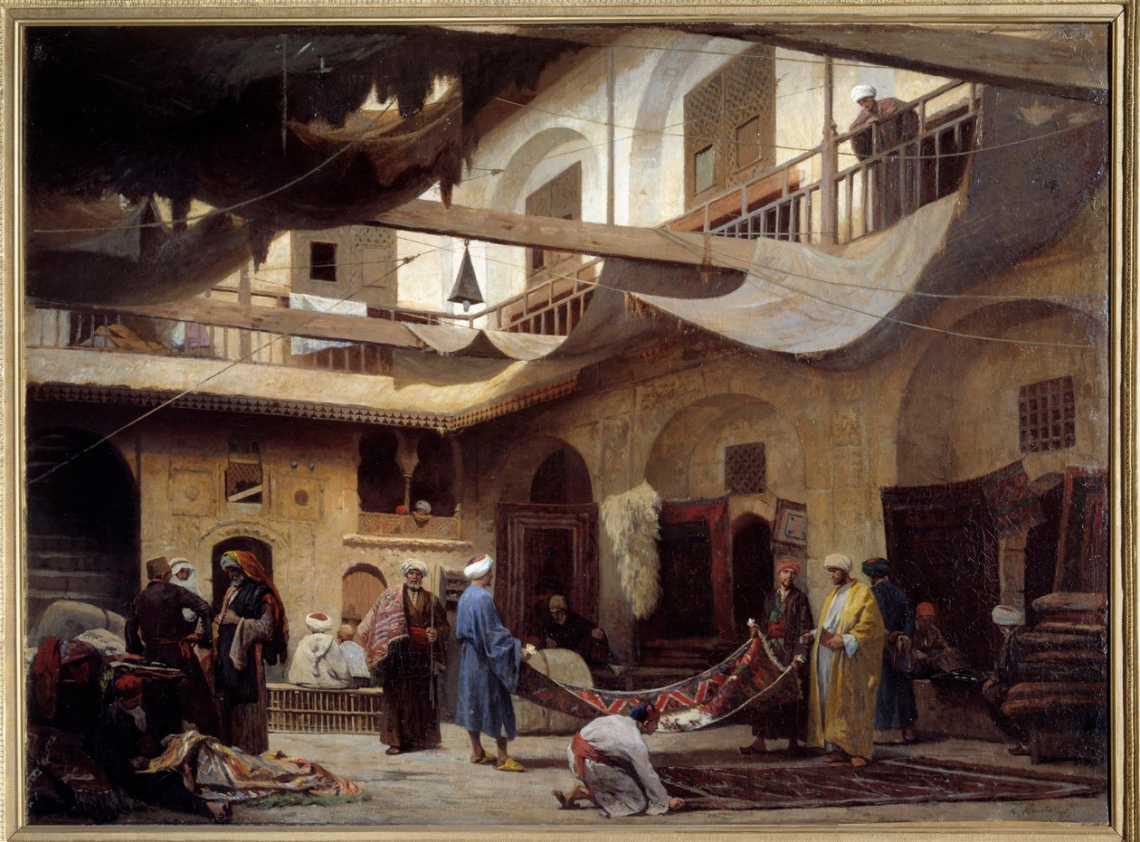 Kairon Khan-Khabilin mattobasaari vuonna 1866. Louis Claude Mouchotin (1830-1891) maalaus tekijältä Louis Claude Mouchot