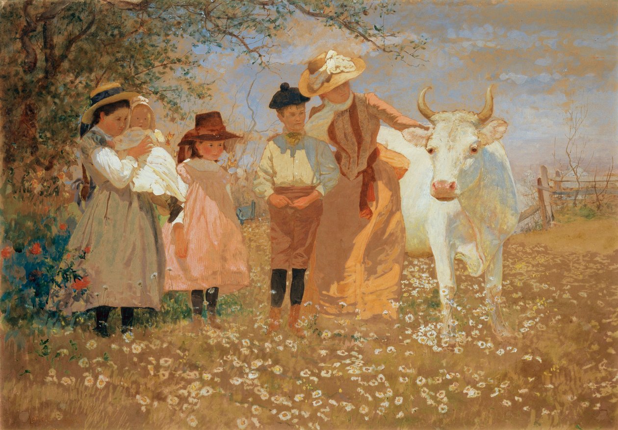 Perheryhmä lehmän kanssa, n. 1888 tekijältä Louis Comfort Tiffany