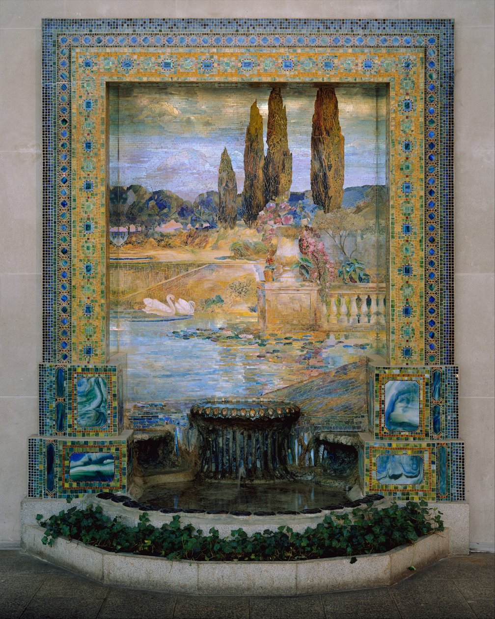 Puutarhamaisema, n.1905-15 (favriililasimosaiikki) tekijältä Louis Comfort Tiffany