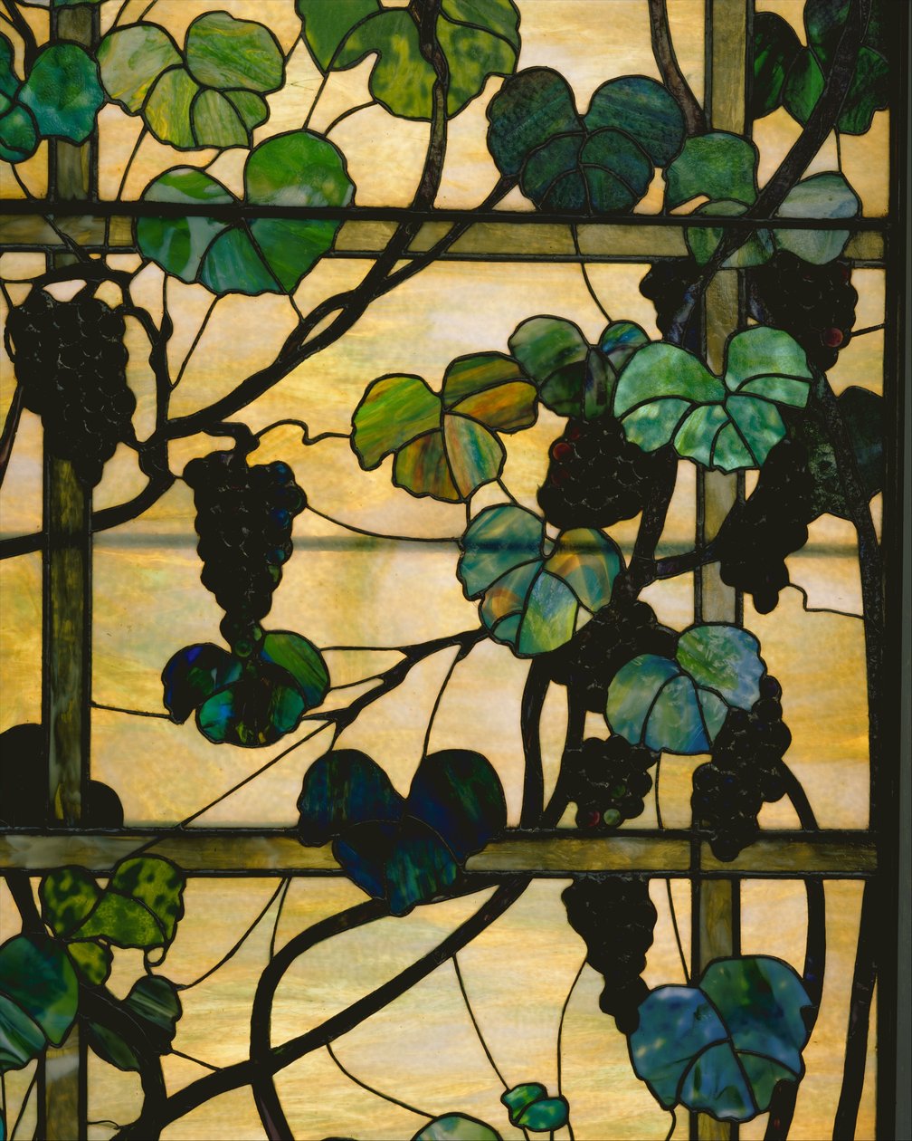 Viiniköynnöspaneeli, n.1902-15 (lyijylasia). tekijältä Louis Comfort Tiffany
