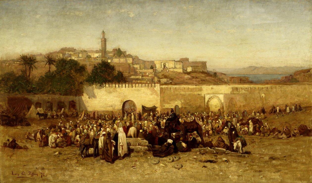 Markkinapäivä Tangerin muurien ulkopuolella, Marokko, 1873. tekijältä Louis Comfort Tiffany