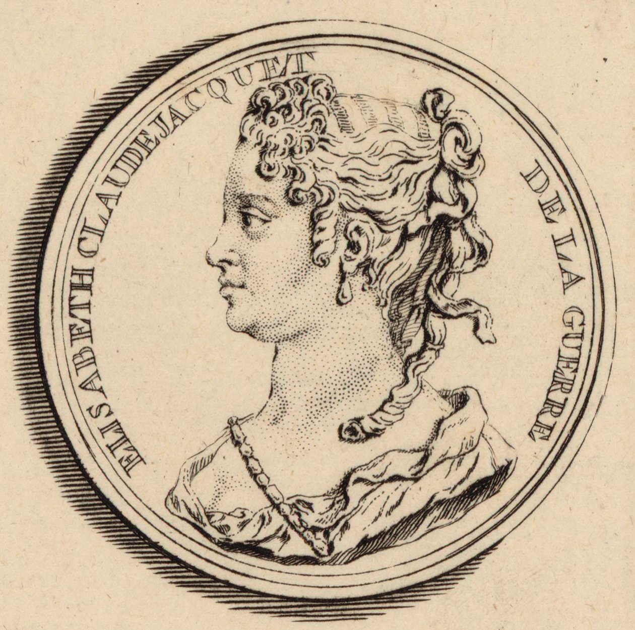 Säveltäjä Elisabeth Claude Jacquet de La Guerren muotokuva 1665-1729. tekijältä Louis Crepy