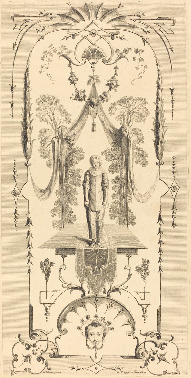 Gilles tekijältä Louis Crépy after Antoine Watteau