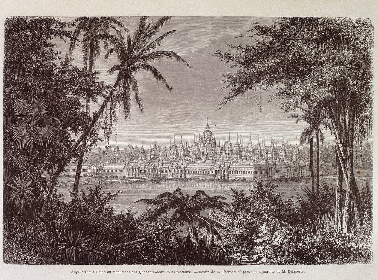 Näkymä Angkor Thomista noin 1870 - elokuvassa "" Voyage au Cambodia" - Louis Delaporte, Pariisi tekijältä Louis Delaporte