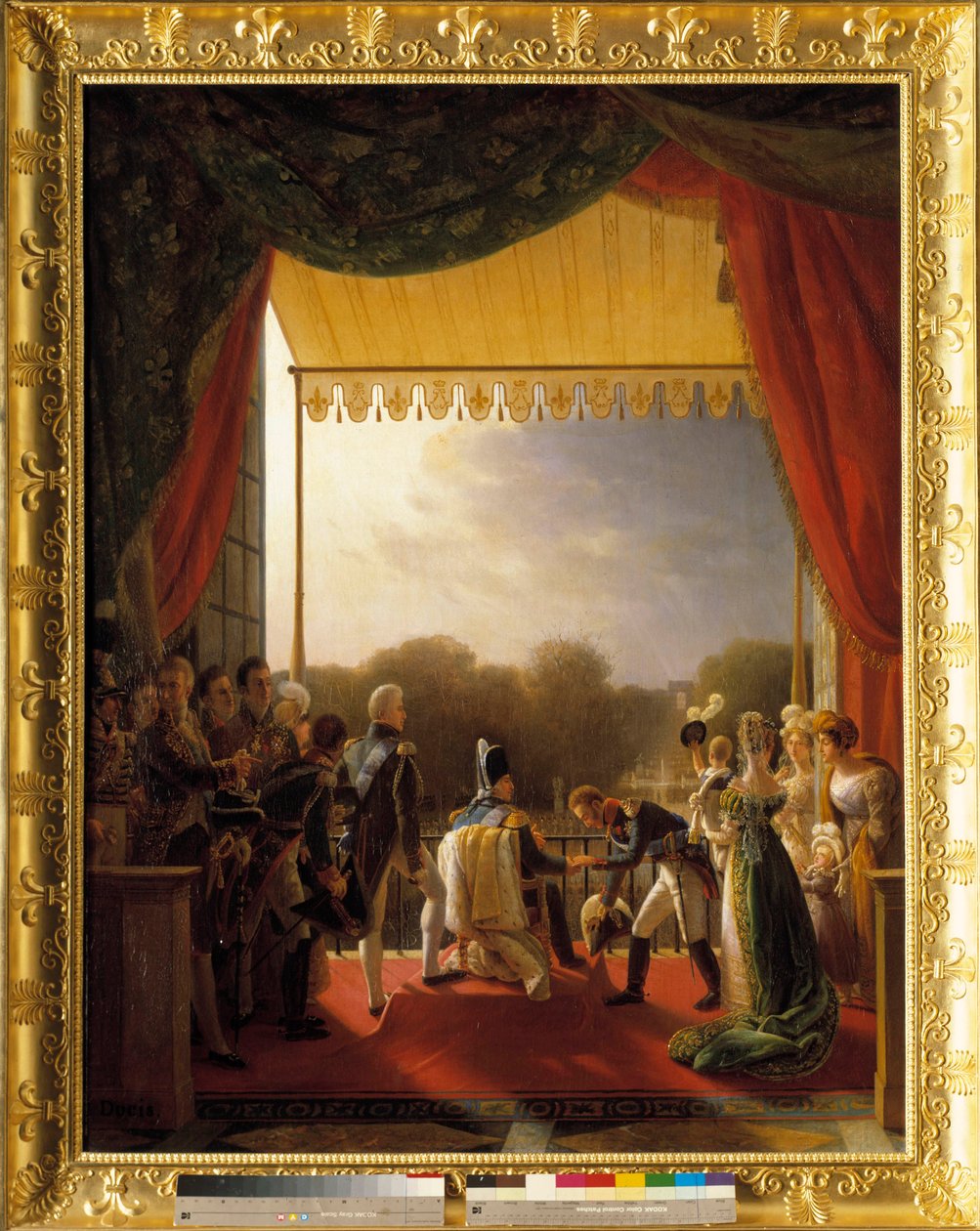 Ludvig XVIII, kuninkaallisen perheen jäsenten ympäröimänä, osallistui Tuileries