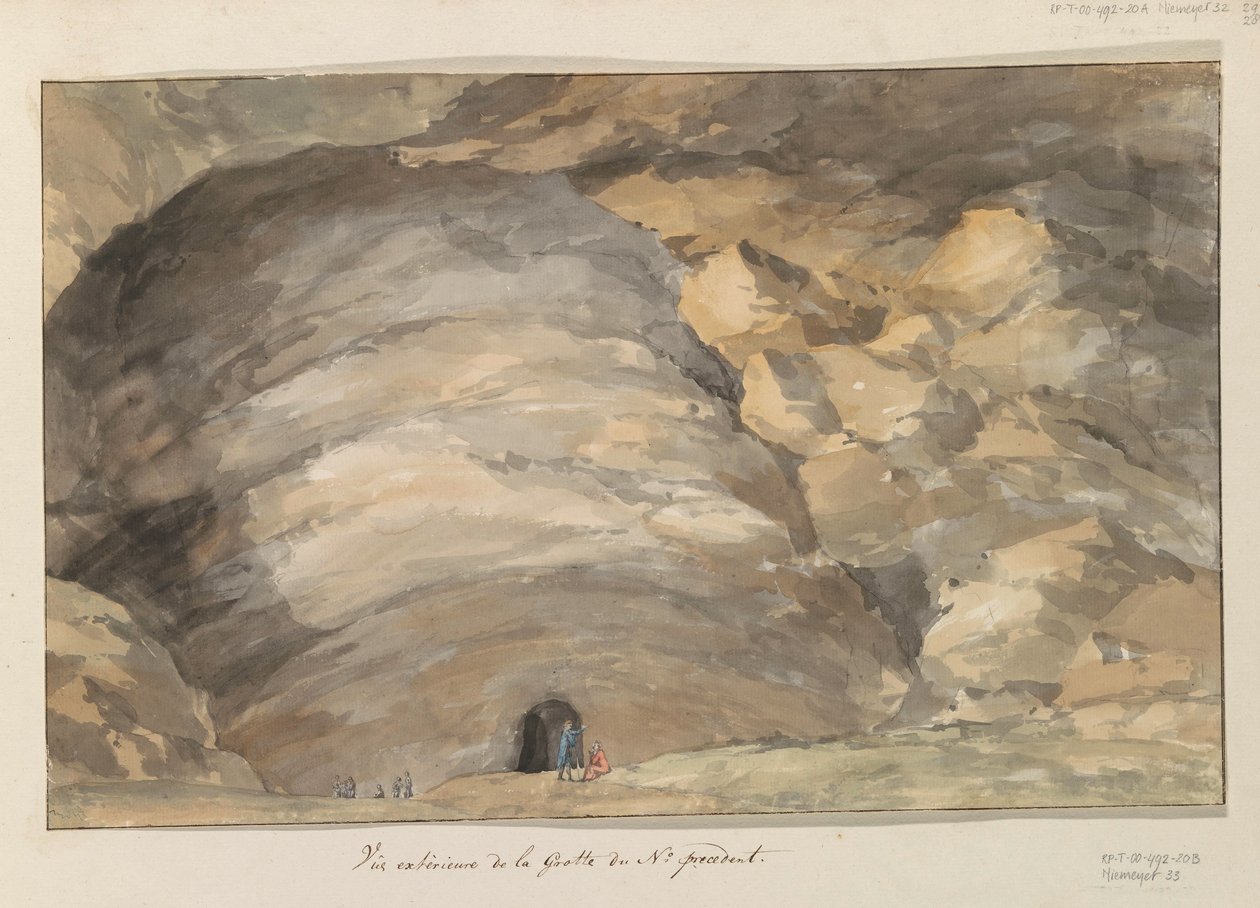 Ulkopuoli van grot Santa Maria Capella Edellisen numeron luolan ulkokuva (otsikko esineessä) Matkat Italiassa, Sisiliassa ja Maltassa - 1778 (sarjan nimi) tekijältä Louis Ducros