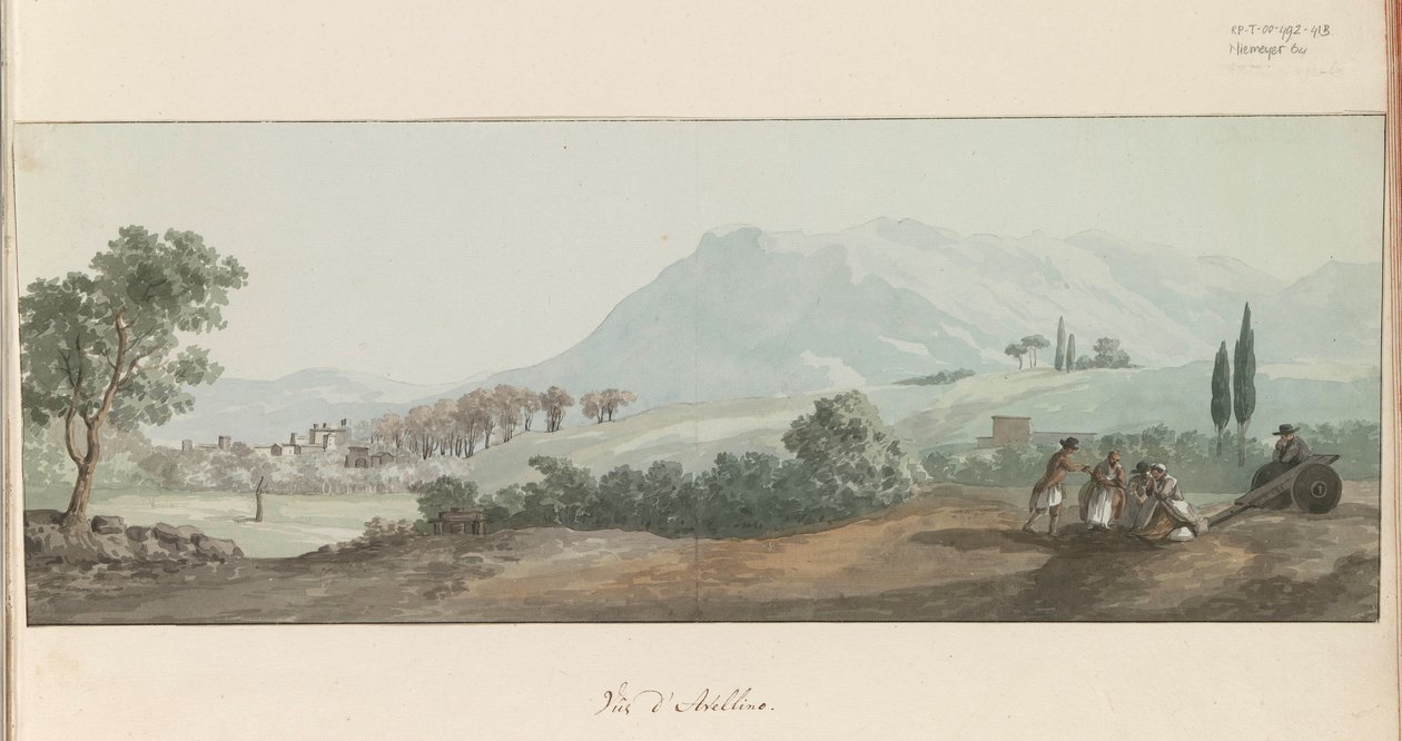 Gezicht op Avellino Näkymä Avellinosta (otsikko esineessä) Matkat Italiassa, Sisiliassa ja Maltassa - 1778 (sarjan nimi) tekijältä Louis Ducros