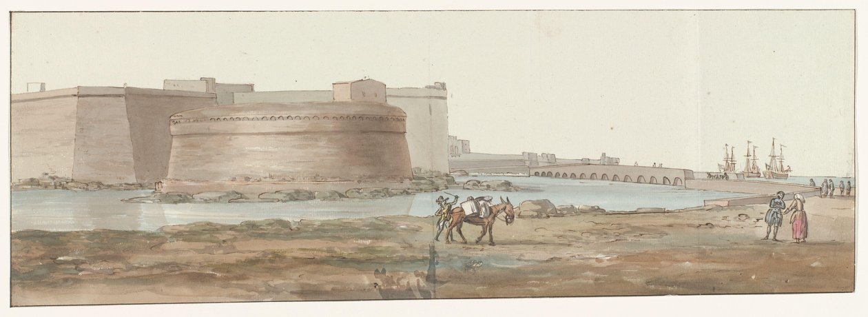 Gezicht op Gallipoli Gallipoli sisäänkäynnin näkymä (otsikko esineessä) Matkat Italiassa, Sisiliassa ja Maltassa - 1778 (sarjan nimi) tekijältä Louis Ducros
