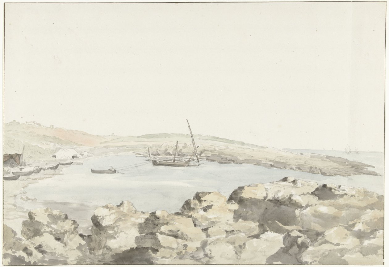 Gezicht op de haven on Luogo Vivo Kuva Luogo Vivon satamasta Matkat Italiassa, Sisiliassa ja Maltassa - 1778 (sarjan nimi) tekijältä Louis Ducros