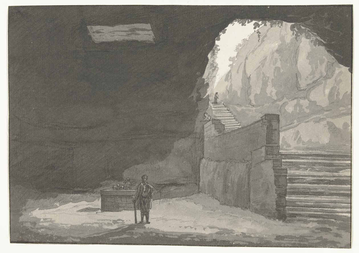 Fonteinin luola de oude stad Manduriassa Pliniusin mainitsema mandurialaisten luola ja lähde Matkat Italiassa, Sisiliassa ja Maltassa - 1778 (sarjan nimi) tekijältä Louis Ducros