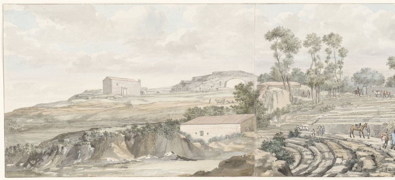 Sisustus tapasi trappen van teatterin Syracusassa Näkymä Syracuse-teatterin sisätiloihin ja valkaisutiloihin (otsikko esineessä) Matkat Italiassa, Sisiliassa ja Maltassa - 1778 (sarjan nimi) tekijältä Louis Ducros
