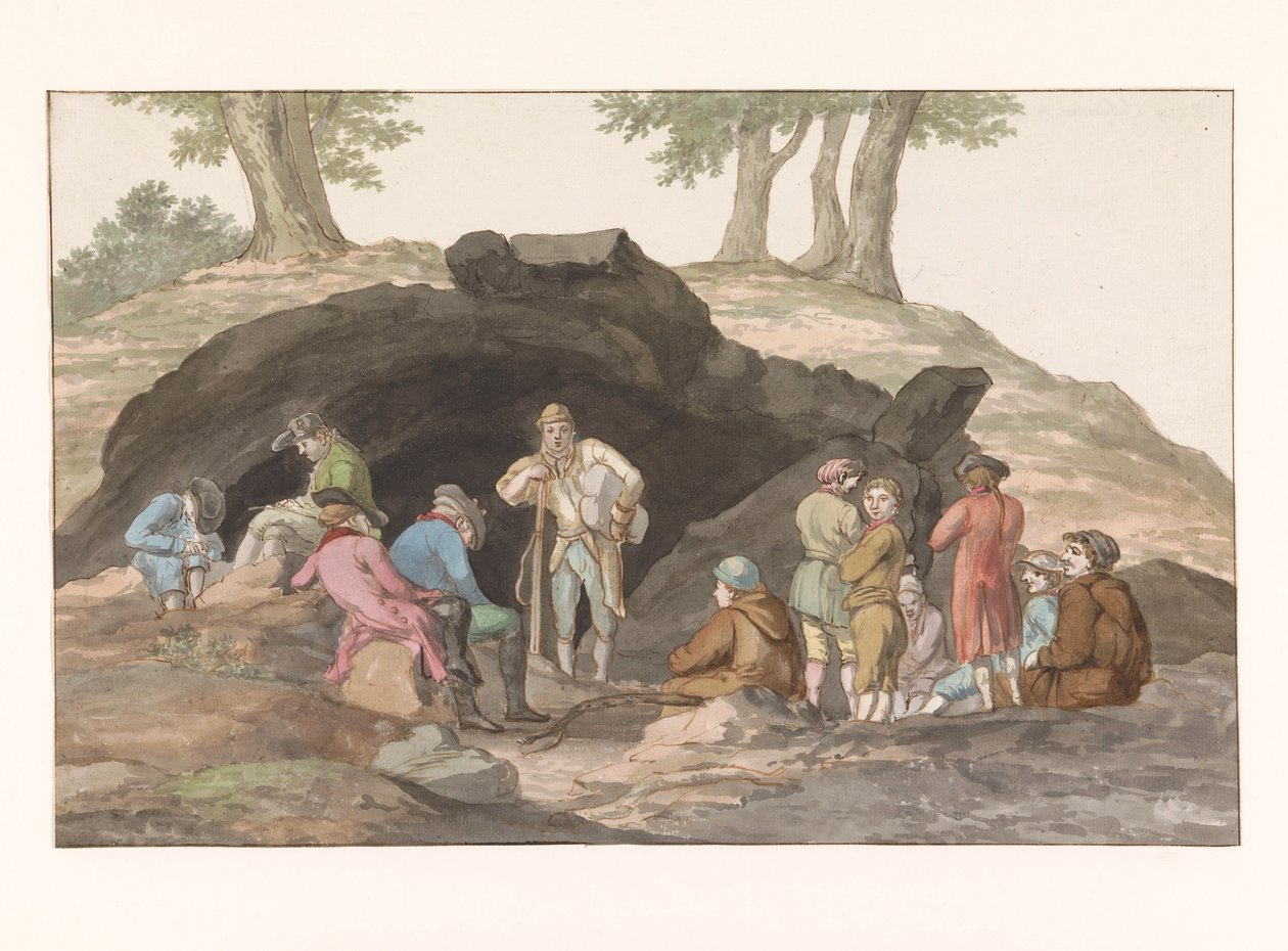 Pysähdy Grotte delle Capressa Nemorosan ja Freddan rajalla Luolan sisäpuoli (otsikko esineessä) Voyage en Italy ja Sicile et à Malte - 1778 (sarjan nimi) tekijältä Louis Ducros
