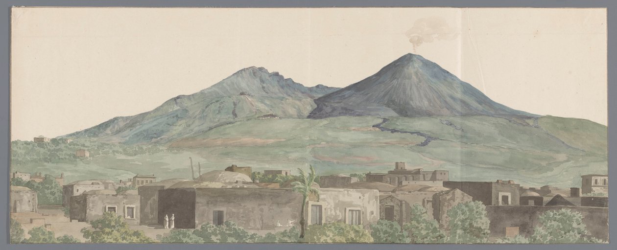 Vesuvius gezien vanaf Portici met lavastromen uit 1777, 1771 ja 1731 Vesuvius nähtynä Porticista vuosien 1777, 1771, 1731 laavojen kanssa (otsikko esineessä) Matkat Italiassa, Sisiliassa ja Maltassa - 1778 (sarjan nimi) tekijältä Louis Ducros