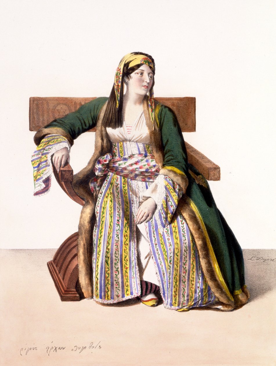 Kreikkalainen Liveryn nainen - Levy XVI, kaiverrettu Lemercier teoksesta "Voyage à Athènes et a à Constantinopoli", kirjoittanut ja kuvittanut Dupre, 1828 tekijältä Louis Dupré