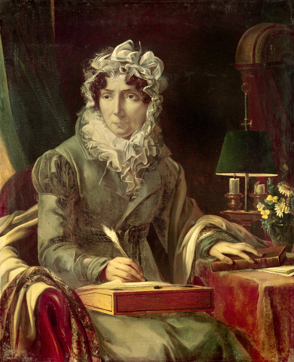 Madame de Genlis - Stephanie Felicite Ducrestin muotokuva (Saint Aubinin harjalta), Genlisin kreivitär (1746-1830) Philippe Egaliten emätar (Louis Philippe II Joseph Orleansin herttua) tekijältä Louis Edouard Rioult