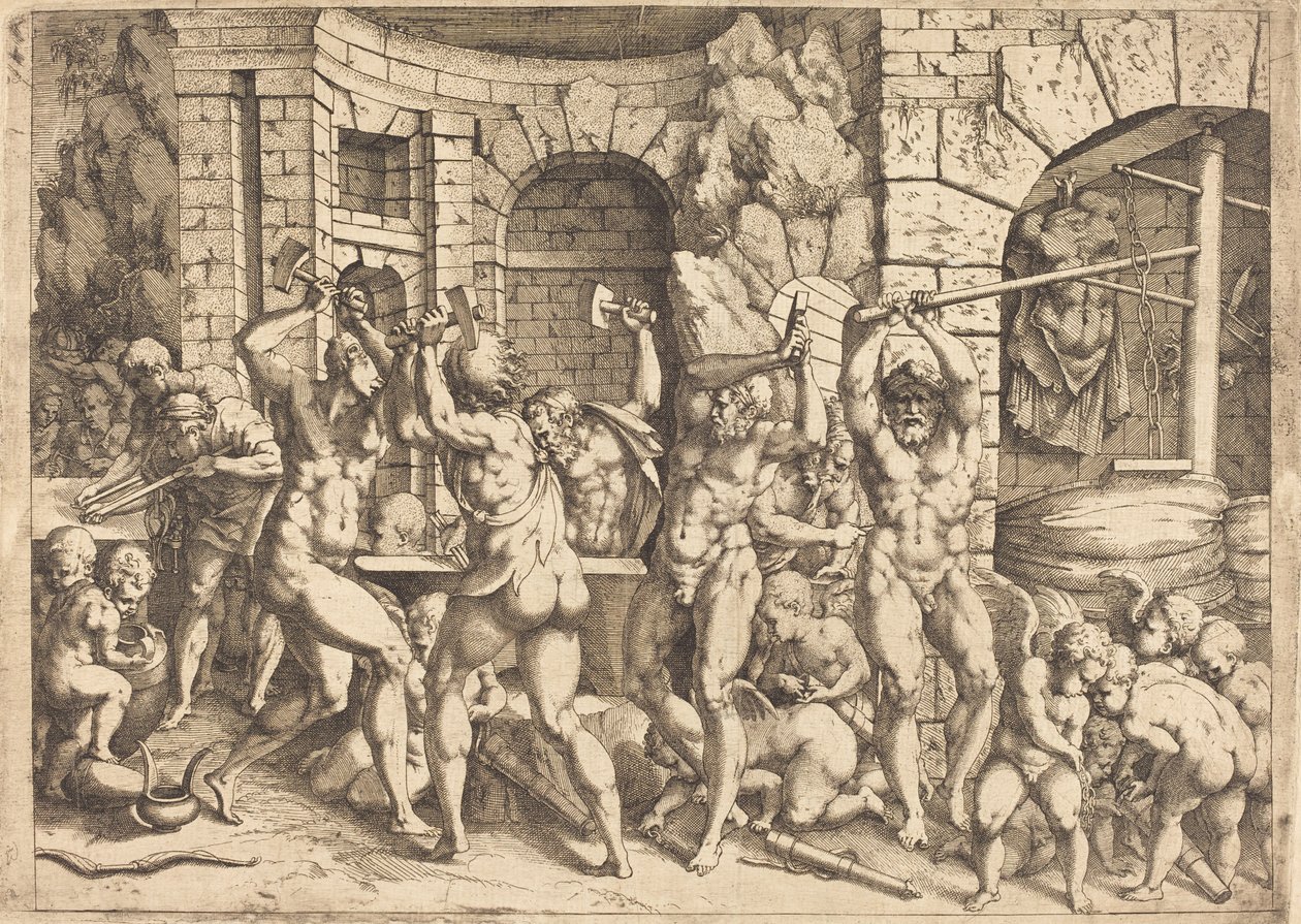 Vulcanin takomo tekijältä Louis Elle I after Francesco Primaticcio
