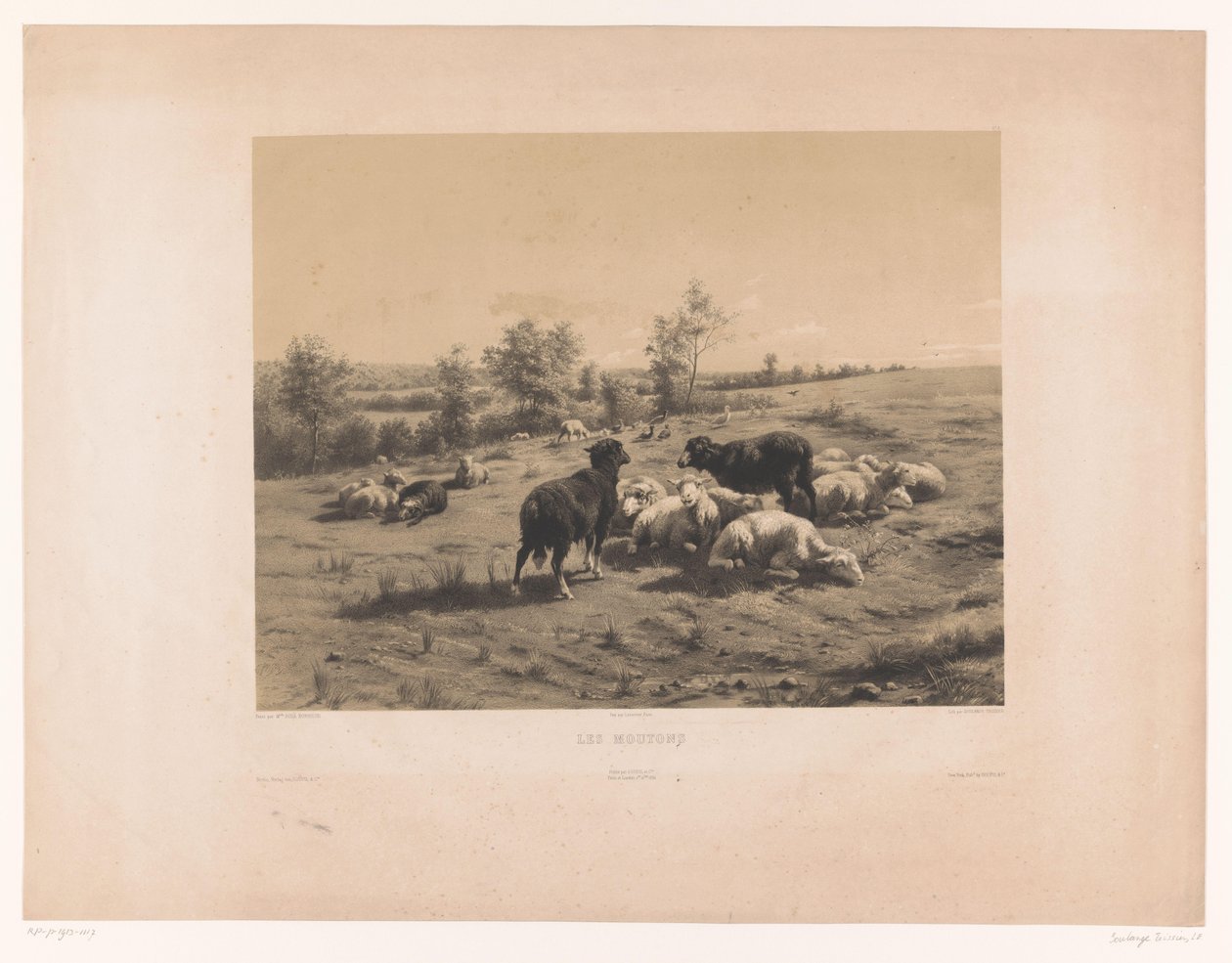 Lampaat niityllä Les moutons (otsikko esineessä) tekijältä Louis Emmanuel Soulange Teissier