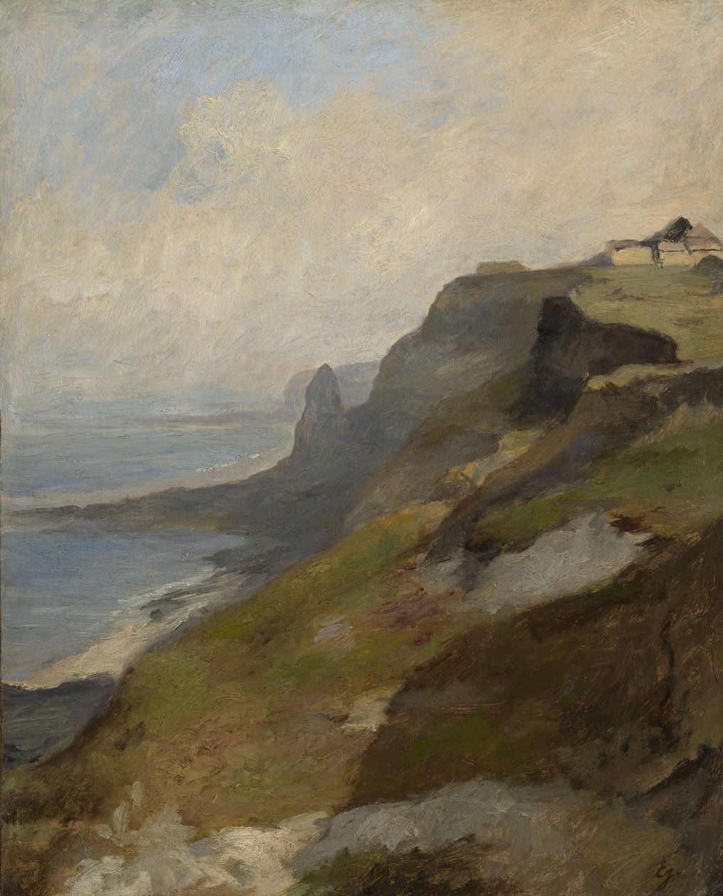 Cliffs of Normandy, n. 1850 (öljy puumassalevylle, asennettu Masonitelle) tekijältä Louis Eugene Gabriel Isabey