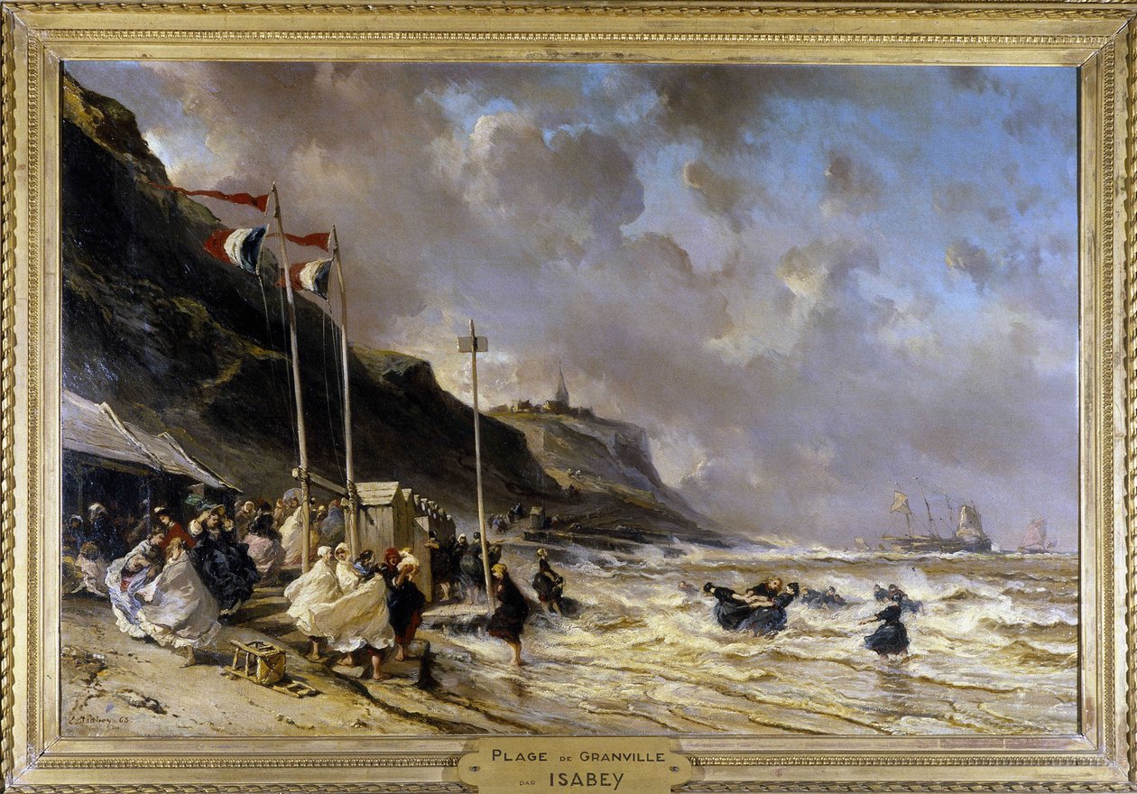 Granville Beach - Öljy kankaalle, kirjoittanut Eugene Louis Gabriel Isabey (1803-1886) tekijältä Louis Eugene Gabriel Isabey