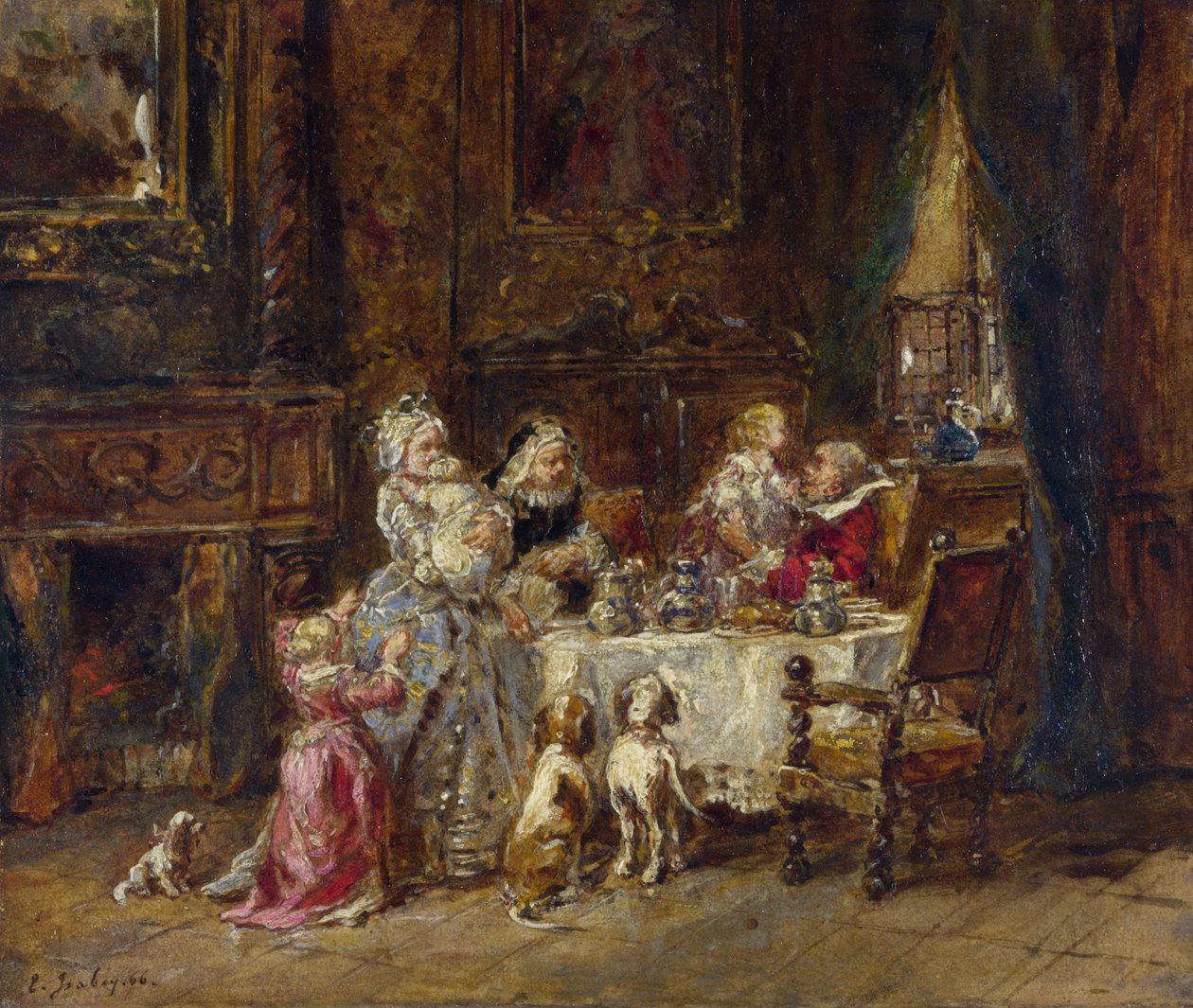 Isabey, Louis Gabriel Eugene (1803-1886) Isoisän syntymäpäivä öljy puulle 1866 National Gallery, Lontoo 24,1x28,9 tekijältä Louis Eugene Gabriel Isabey