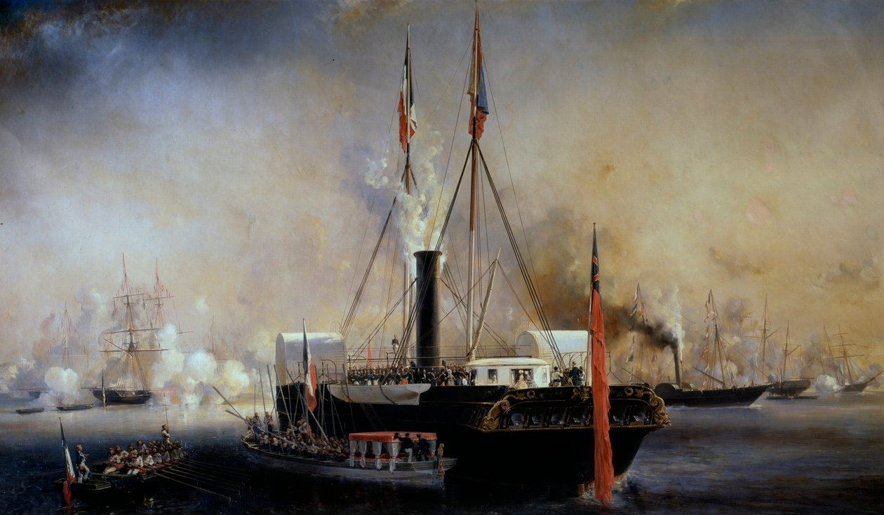 Kuningas Ludvig Philippe I ja Ranskan kuningatar tapaavat kuningatar Victorian ja prinssi Albertin, jotka saapuivat Treportiin 2. syyskuuta tekijältä Louis Eugene Gabriel Isabey