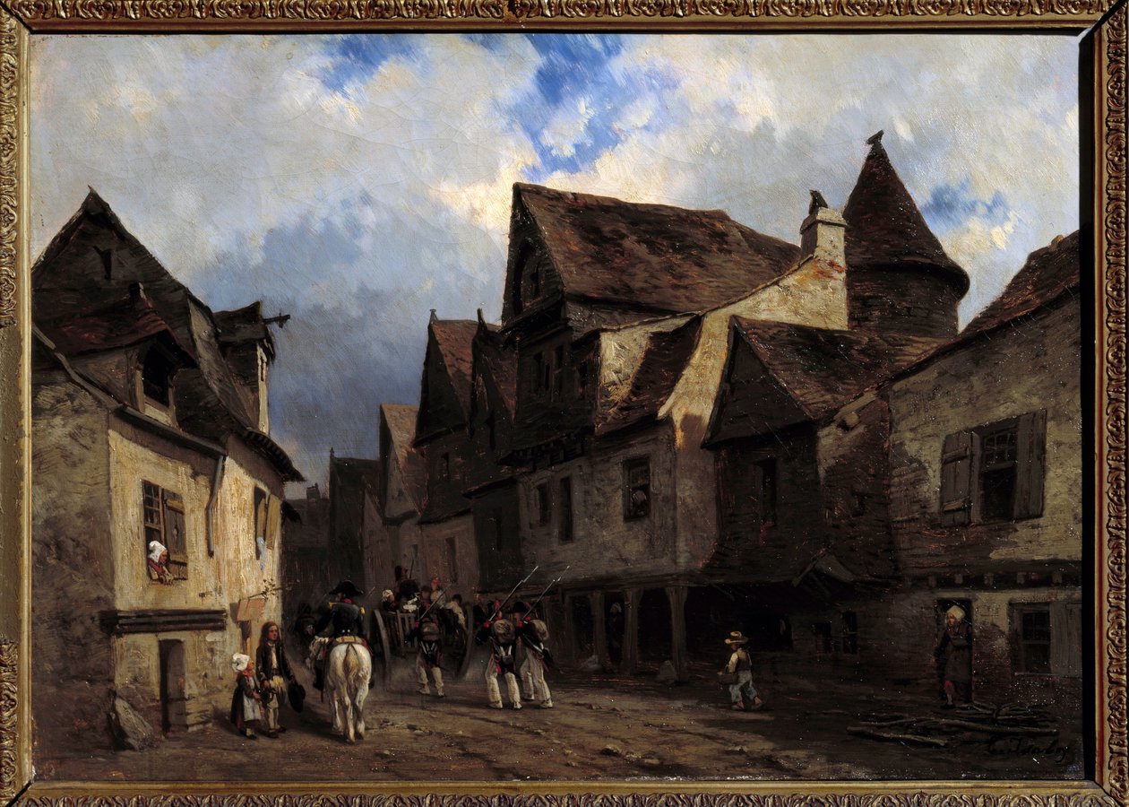 Rue de village Breton maalaus Louis Gabriel Eugene Isabey (1803-1886) 1800-luvun Orleans, Musee des Beaux Arts tekijältä Louis Eugene Gabriel Isabey