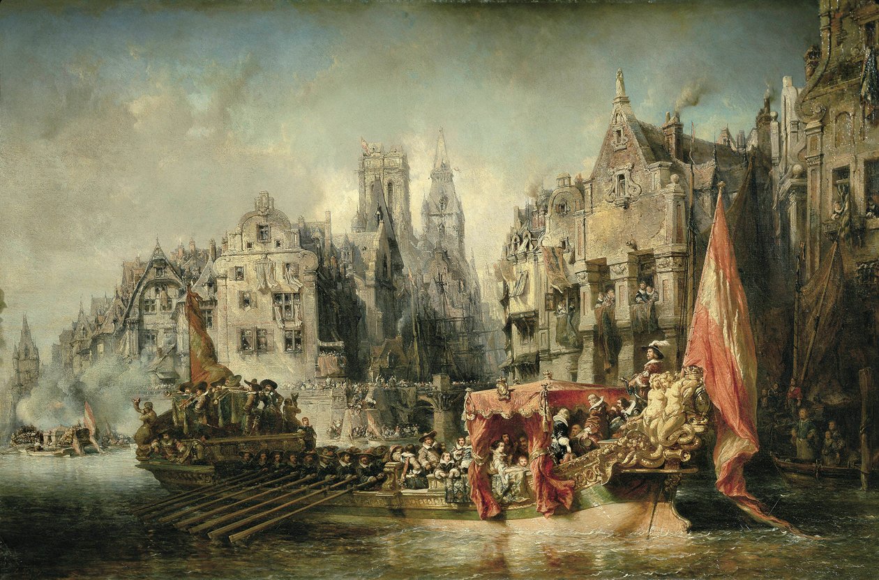 Ferdinand Alvare de Tolede (Fernando Alvarez de Toledo), Alban herttua ja Alankomaiden kuvernööri Kaarle V:n hallituksessa saapui Rotterdamiin vuonna 1567. Eugene Isabeyn (1803-1886) maalaus. 1844. Pariisi. Orsay-museo tekijältä Louis Eugene Gabriel Isabey