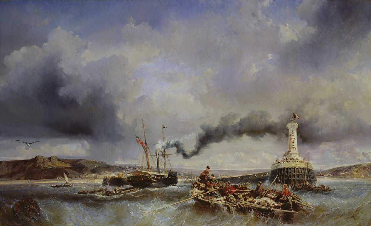 Näkymä Boulognen satamaan mereltä, 1843 tekijältä Eugene Isabey