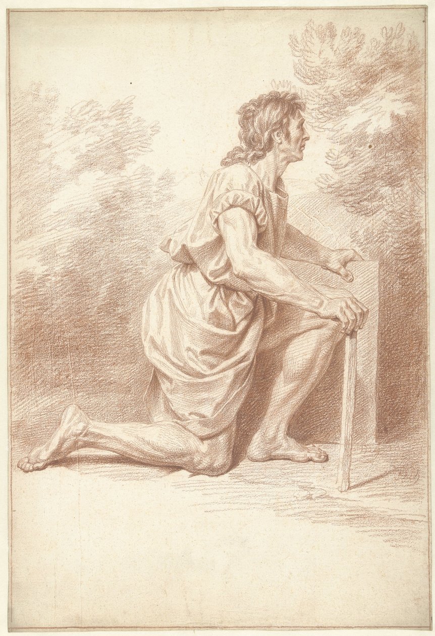 Polvistuva mies, oikealle tekijältä Louis Fabritius Dubourg