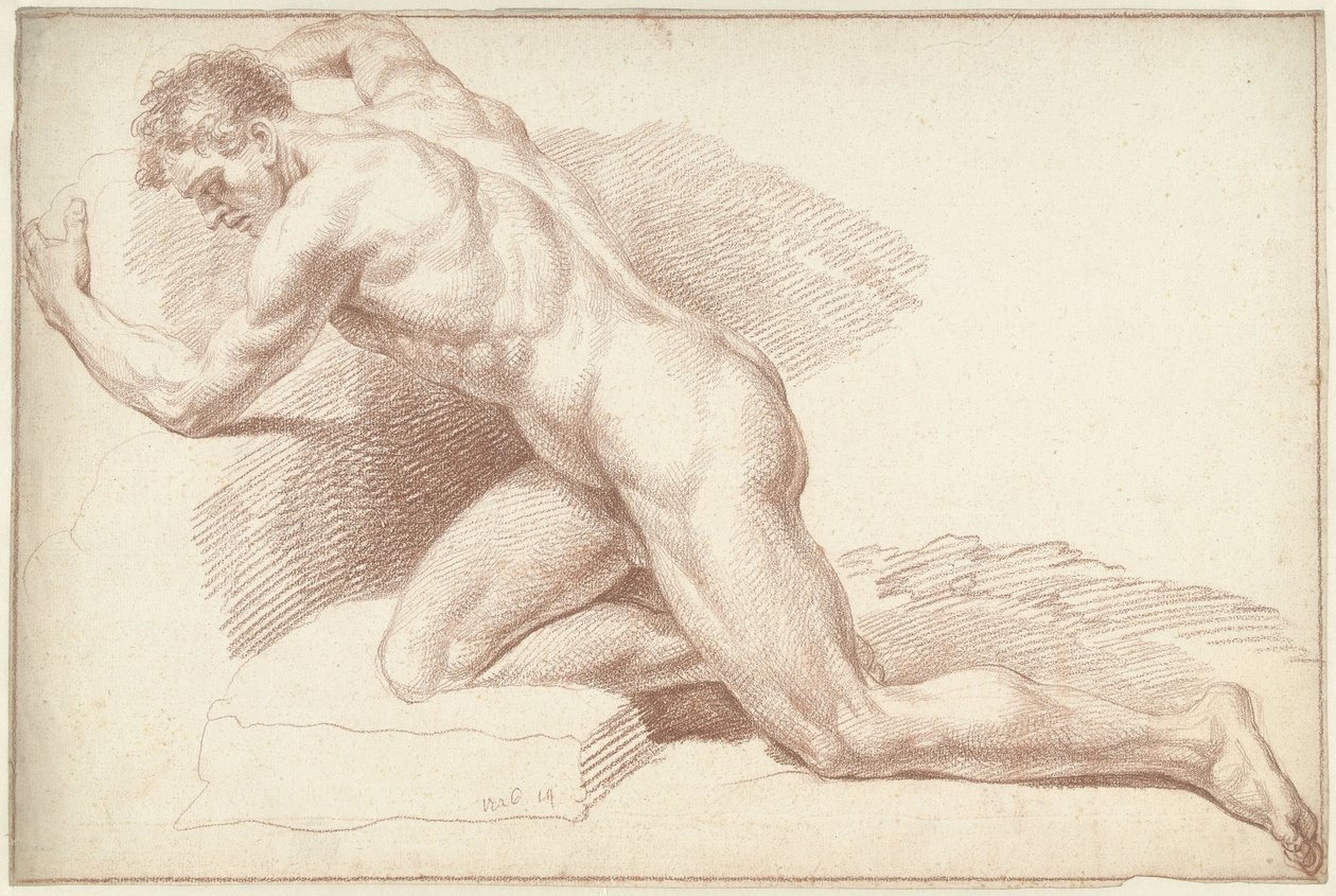 Mies alaston, polvillaan, kasvot vasemmalle tekijältä Louis Fabritius Dubourg