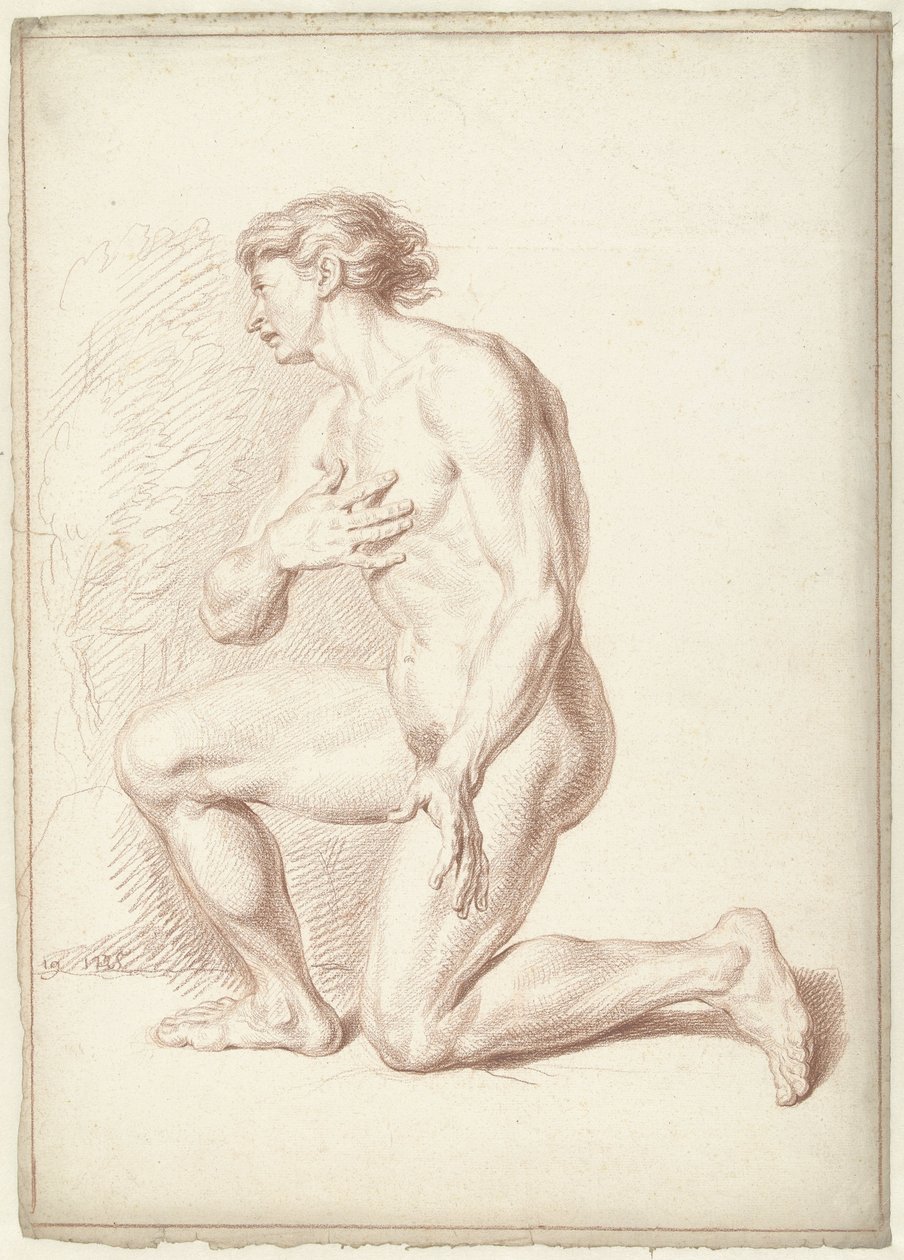 Mies alaston, polvillaan, kasvot vasemmalle tekijältä Louis Fabritius Dubourg