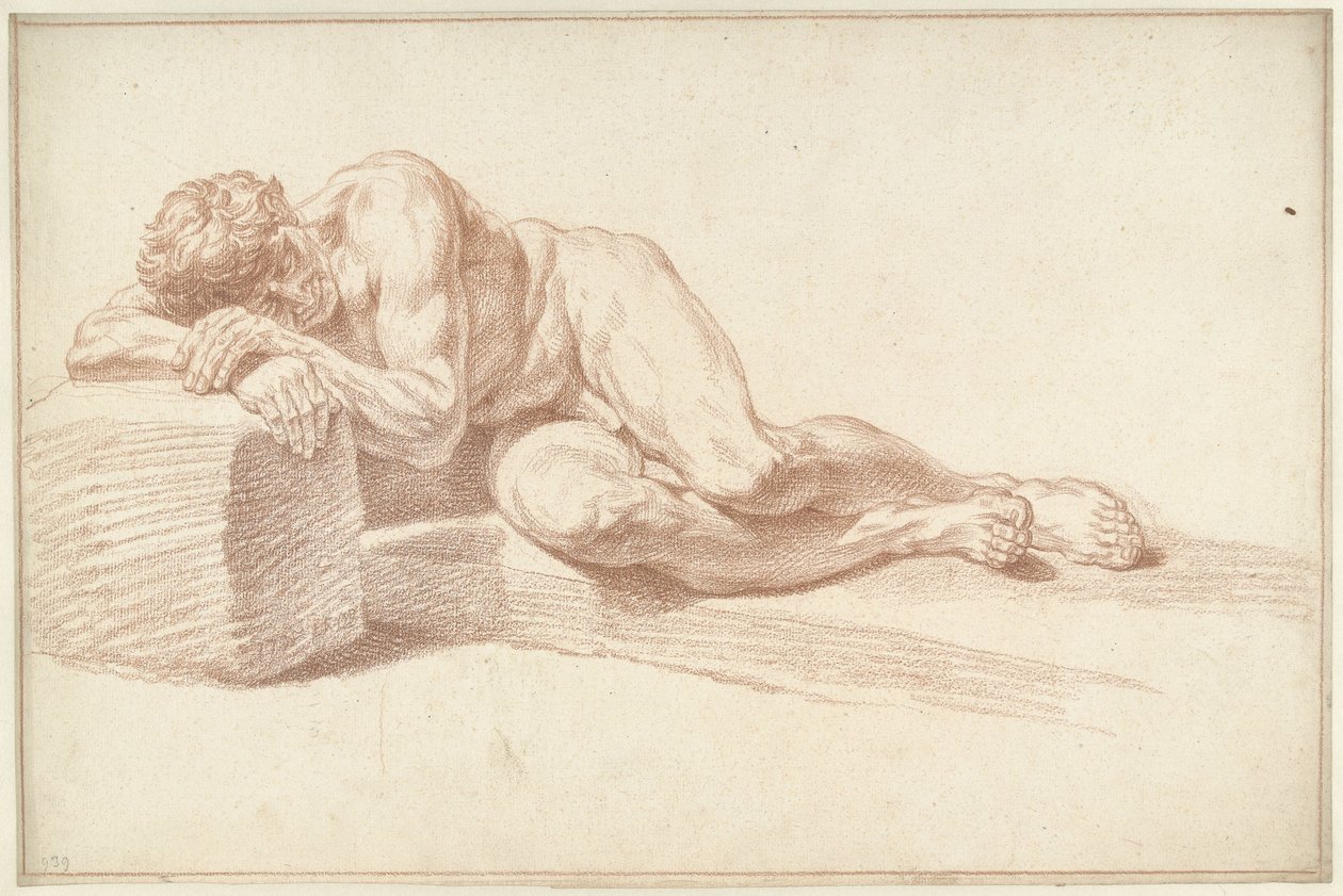 Mies alaston, kyljellään, kasvot vasemmalle tekijältä Louis Fabritius Dubourg