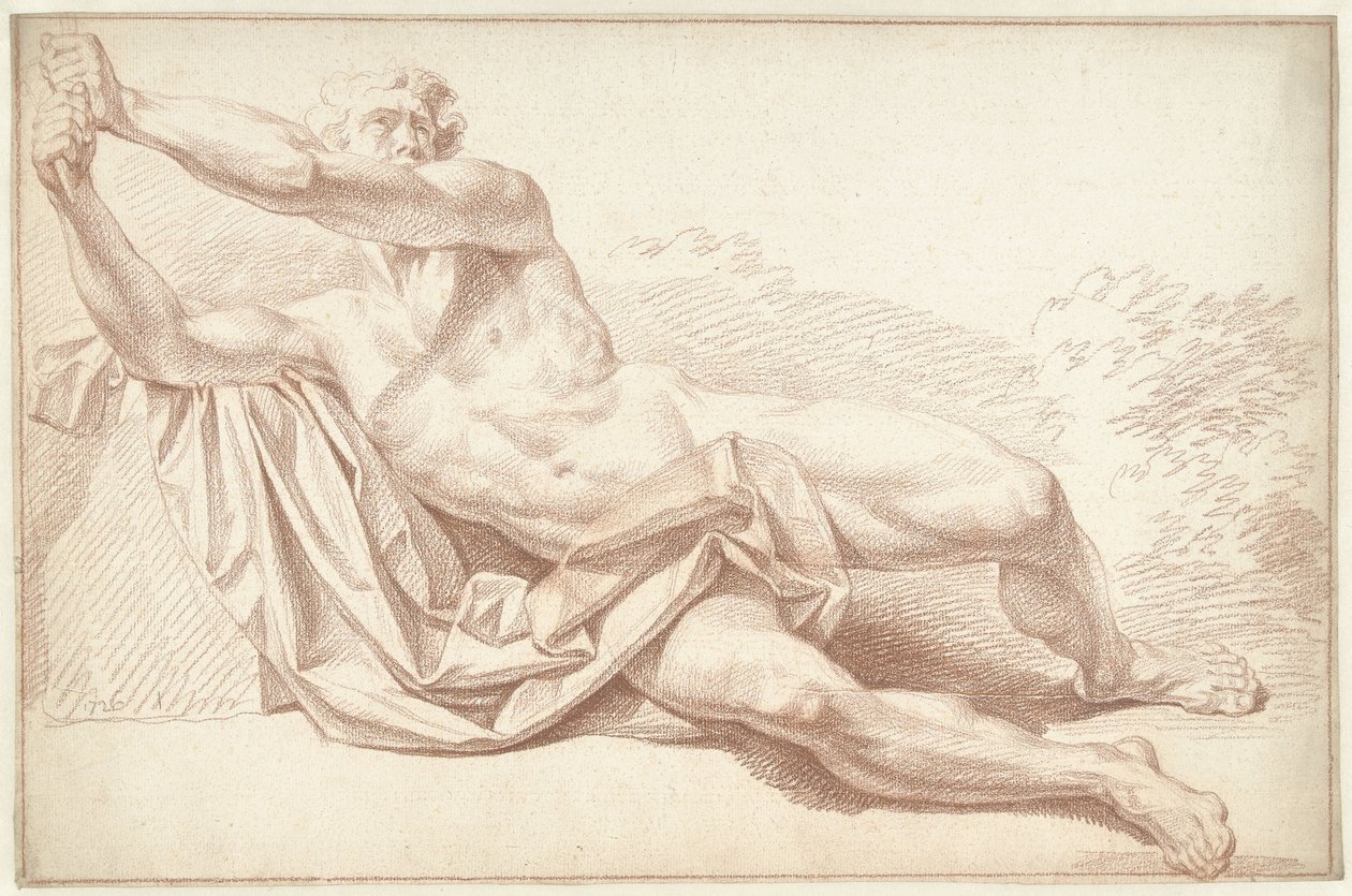 Mies alaston, makaa kyljessä, kasvot vasemmalle tekijältä Louis Fabritius Dubourg