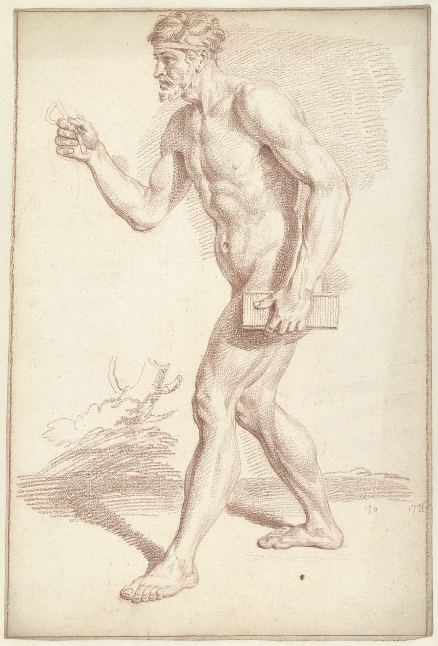 Mies alaston, kävelemässä, vasemmalla tekijältä Louis Fabritius Dubourg