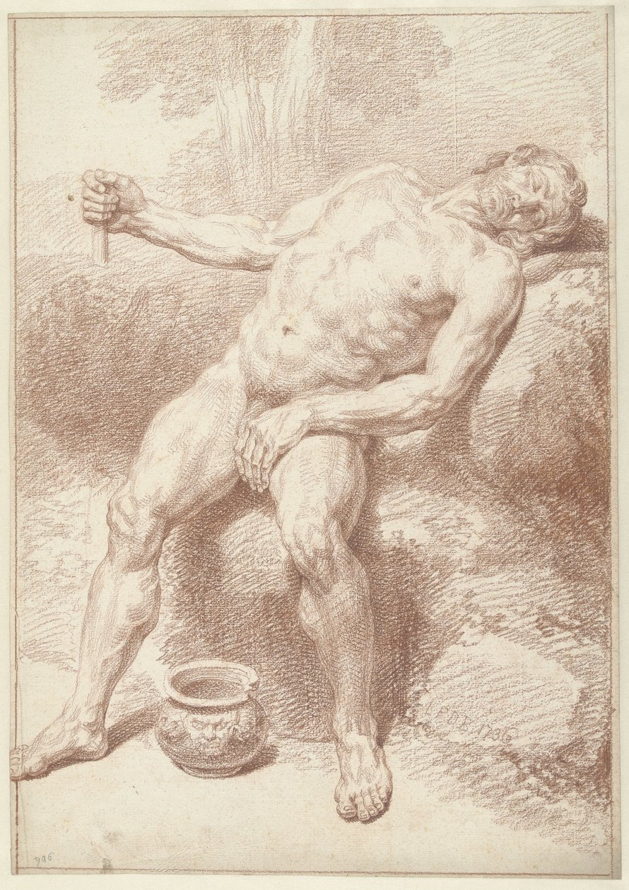 Mies alasti, istuu, makuuasennossa tekijältä Louis Fabritius Dubourg