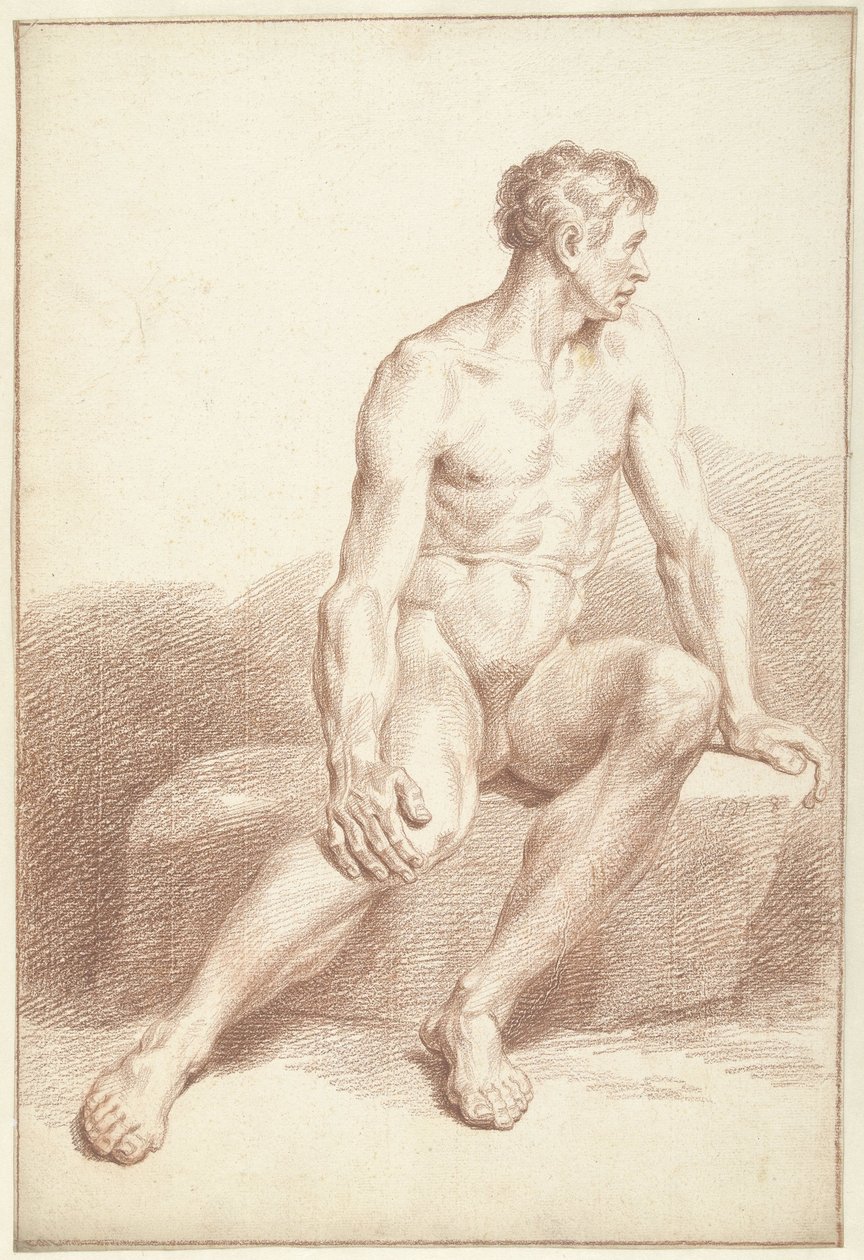 Mies alaston, istuu, kasvot oikealle tekijältä Louis Fabritius Dubourg