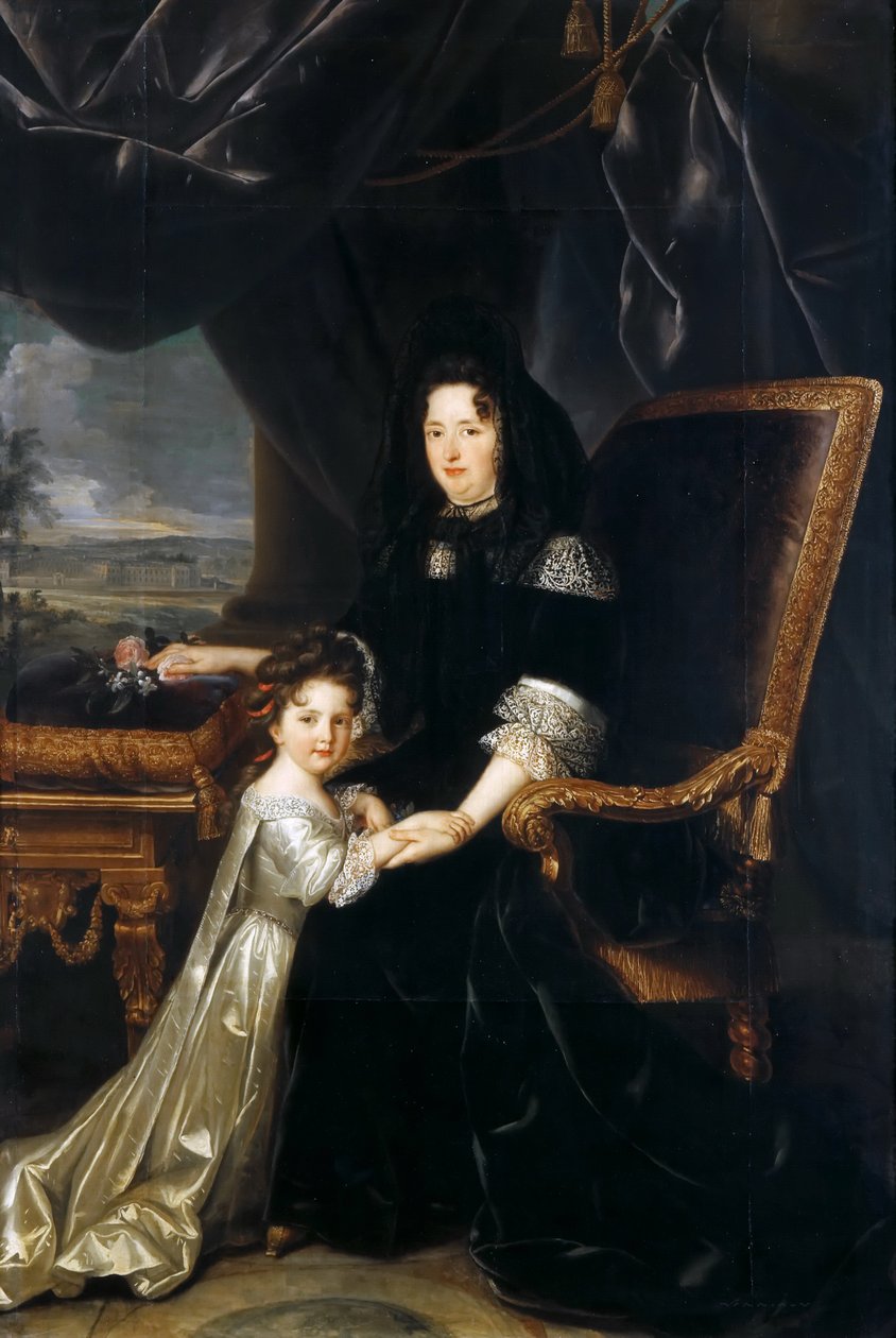 Françoise dAubigné, Marquise de Maintenon 1635-1719 veljentyttärensä kanssa tekijältä Louis Ferdinand Elle the Younger