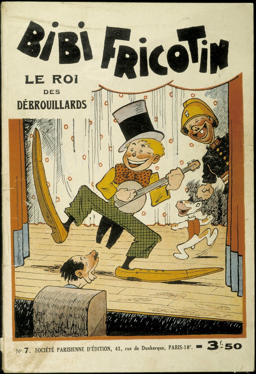 Bibi Fricotin, hustlers-kuningas (soittaa banjoa lavalla) - kansi numerosta 7. Kirjailija Louis Forton (1879-1934) tekijältä Louis Forton