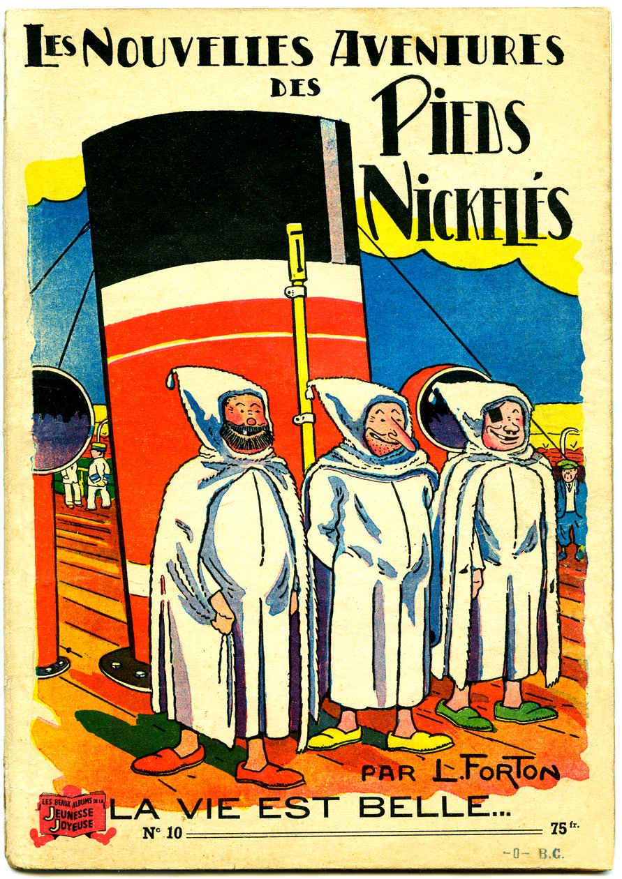 Sarjakuva-albumin kansi: Nickeles, La vie est belle, n.10 (värilitografia): Les Nouvelle Adventures des Pieds Nickeles. tekijältä Louis Forton