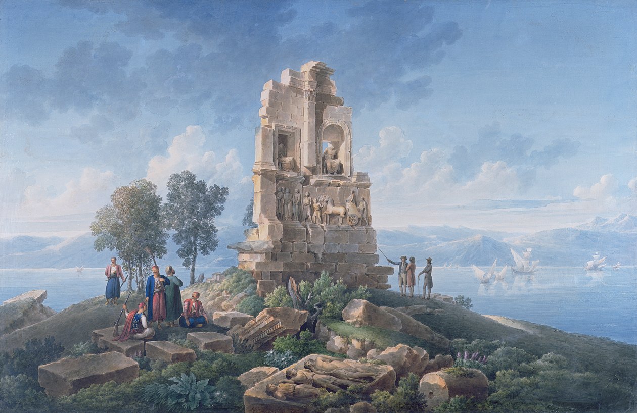 Philopappuksen hauta Ateenassa matkustajien kanssa. 1821 (muste ja vesivärit) tekijältä Louis Francois Cassas