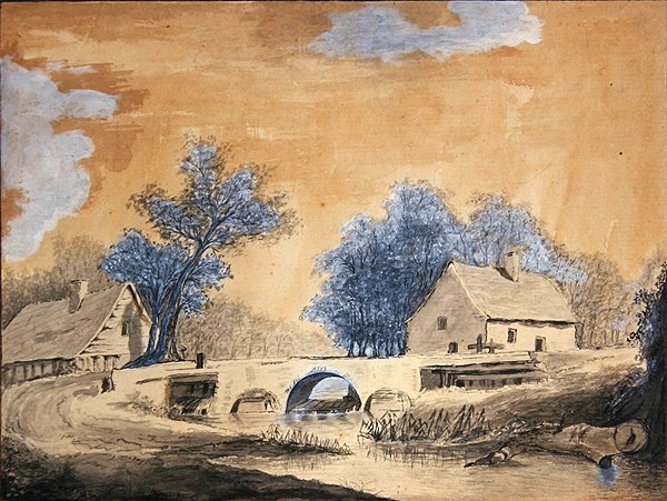 Näkymä pienelle sillalle lähellä Amsterdamia, 1700-luvun lopulla (kynä, muste ja pesu paperille) tekijältä Louis Francois Cassas