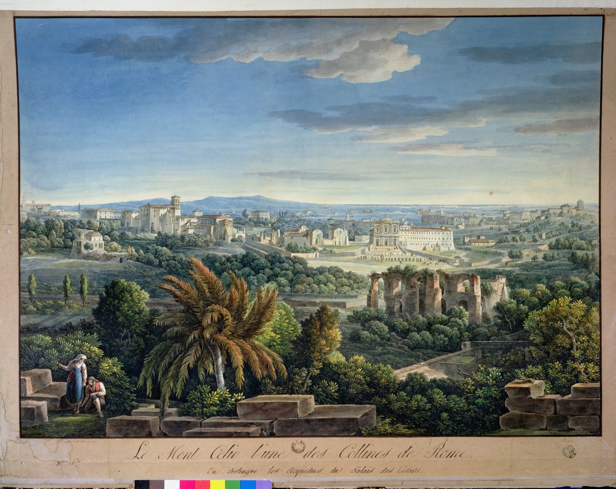 Näkymä Celianin kukkulalle, Rooma, n. 1800 tekijältä Louis Francois Cassas