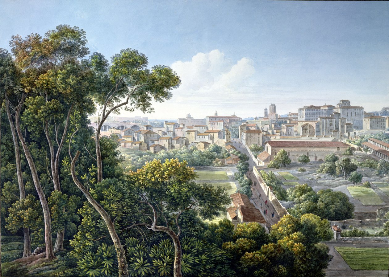 Näkymä Viminale-kukkulalle, Rooma, n. 1800 tekijältä Louis Francois Cassas