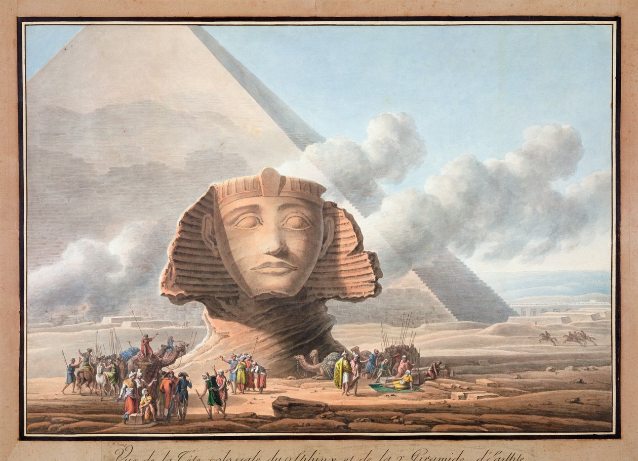 Näkymä sfinksin päästä ja Khafren pyramidista, Giza, Egypti, c1790 tekijältä Louis Francois Cassas