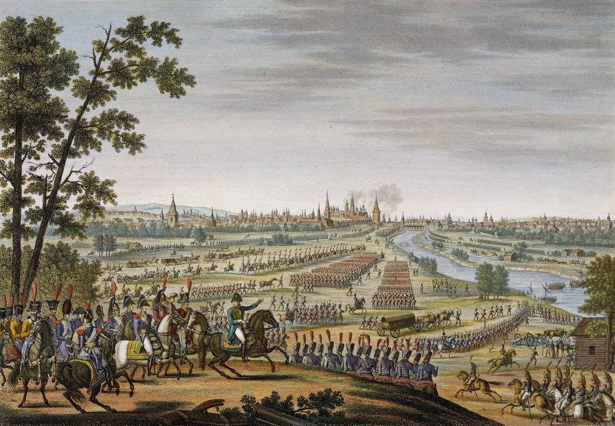 Ranskalaisten tulo Moskovaan, 14. syyskuuta 1812, kaiverrus Edme Bovinet (1767-1832) (akvatinta) tekijältä Louis Francois Couche