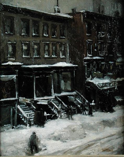 New York Street Scene (öljy kankaalle masoniitille) tekijältä Louis Frederick Berneker